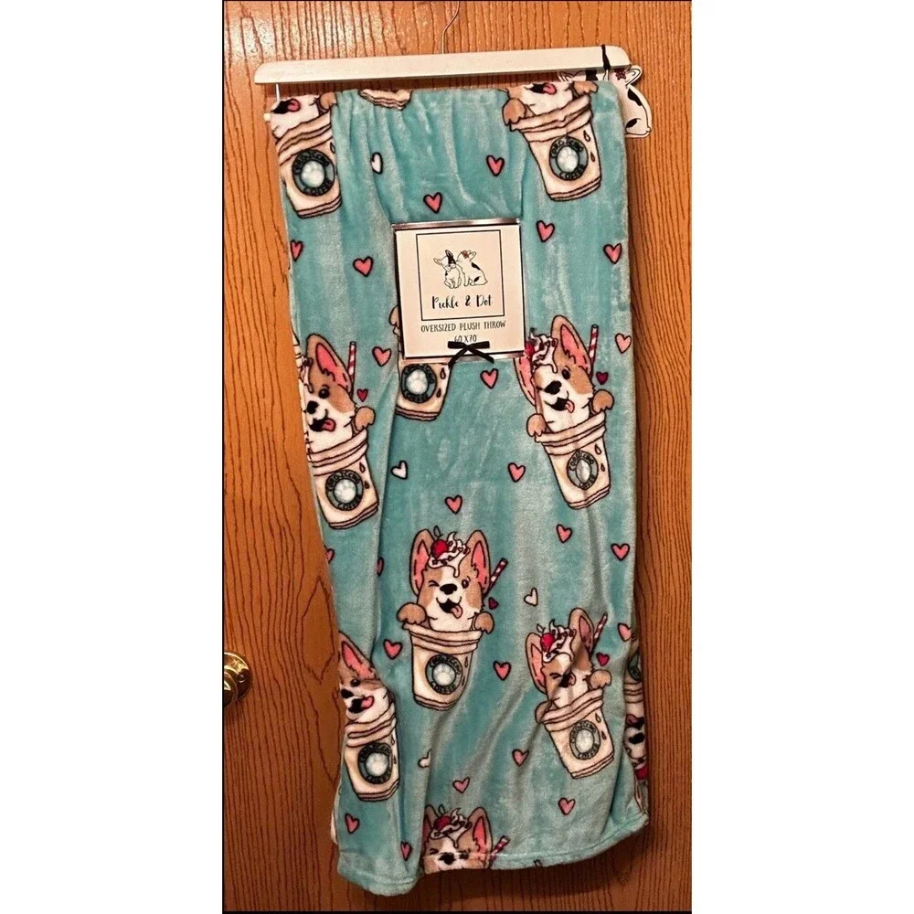 Corgi in Coffee Oversized Fleece Throw Blanket